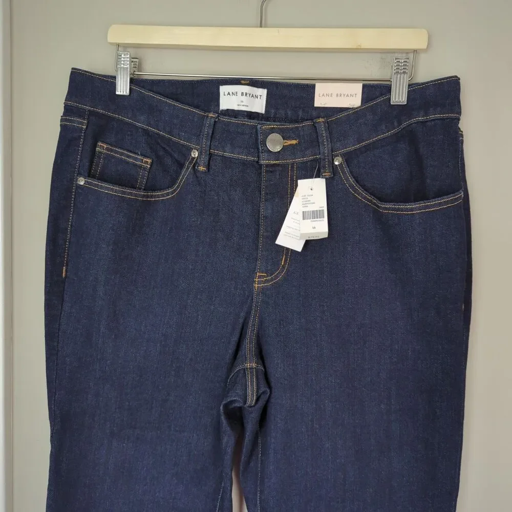 Lane Bryant NWT Dark Wash Mid Rise Cropped Flare Jeans Size 16 Magic Waistband